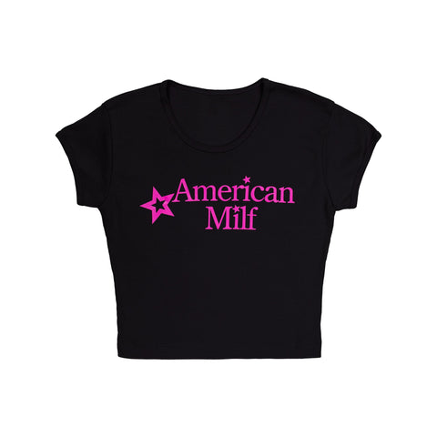 American Milf Baby Rib Crop Top - Black