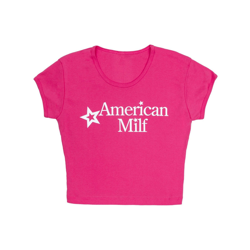 American Milf Baby Rib Crop Top - Hot Pink - - MILFDAD