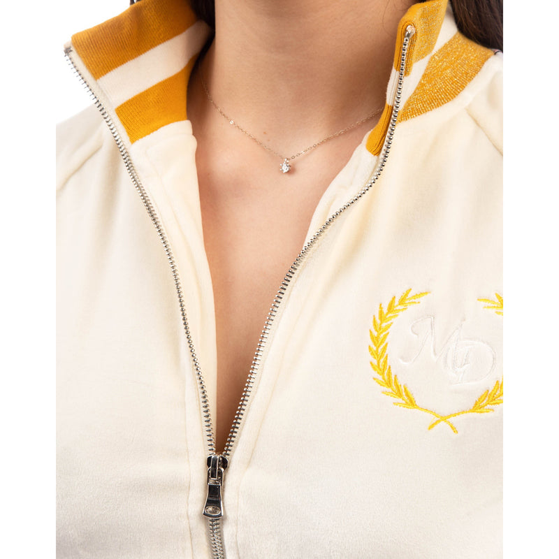 Velour Cropped Jacket - Cream / Gold - - MILFDAD