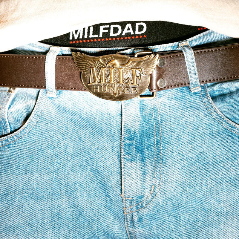 MILF Hunter Leather Belt - Brown / Bronze - - MILFDAD