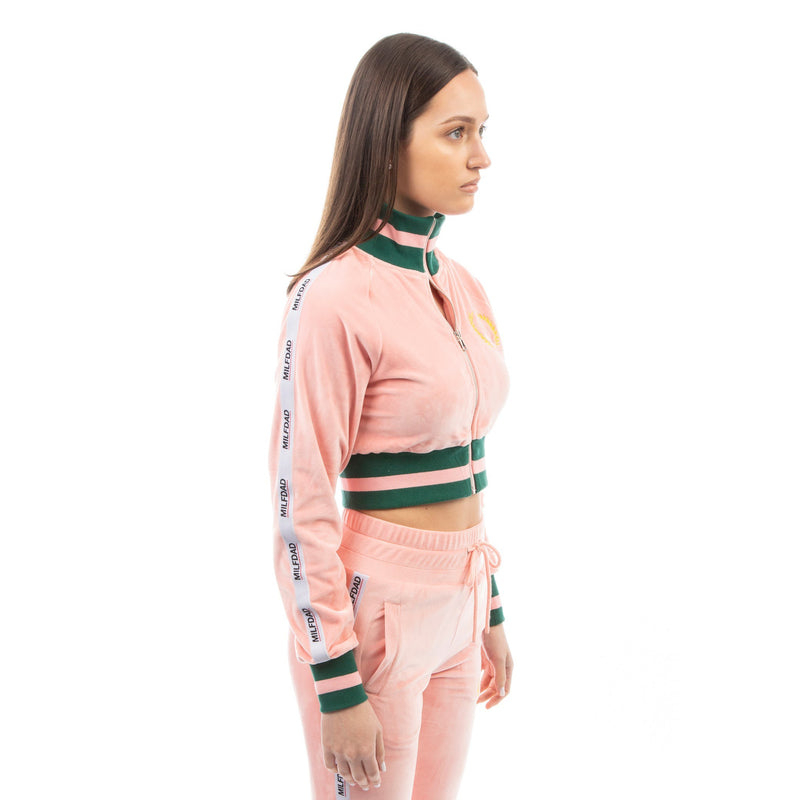 Velour Cropped Jacket - Pink - - MILFDAD